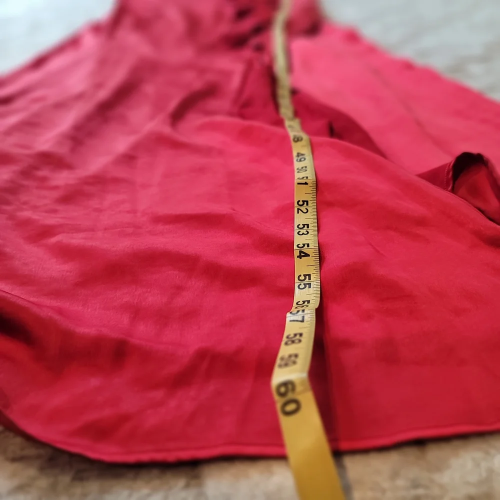 NWT DONNA KARAN Satin Sleeveless Asymmetric Ruffle Red V Neck Size 14 - Picture 11 of 11